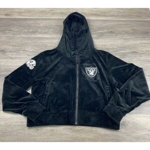 LV Raiders Ladies Pro‎ Standard Black Velour Full Zip Embroidered Hoodie Large